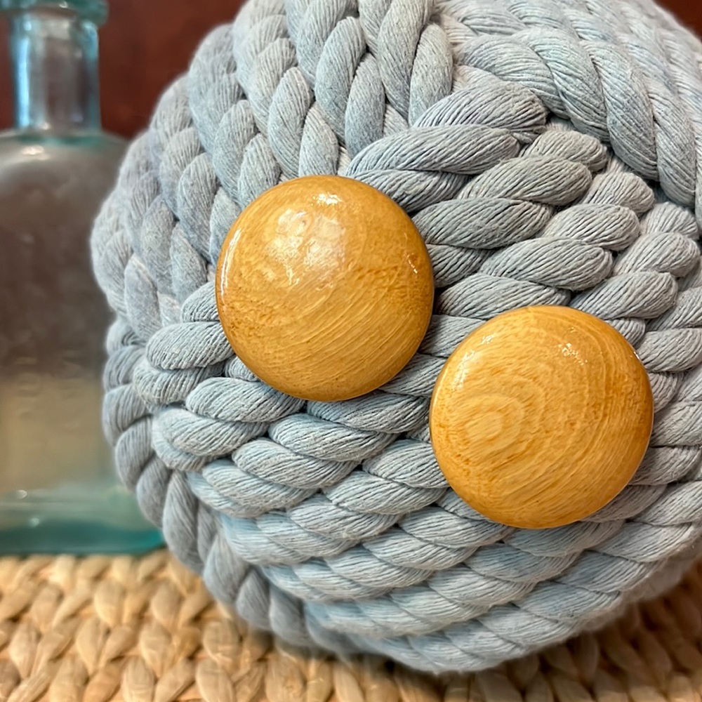 Vintage 80s Wooden Disc Earrings